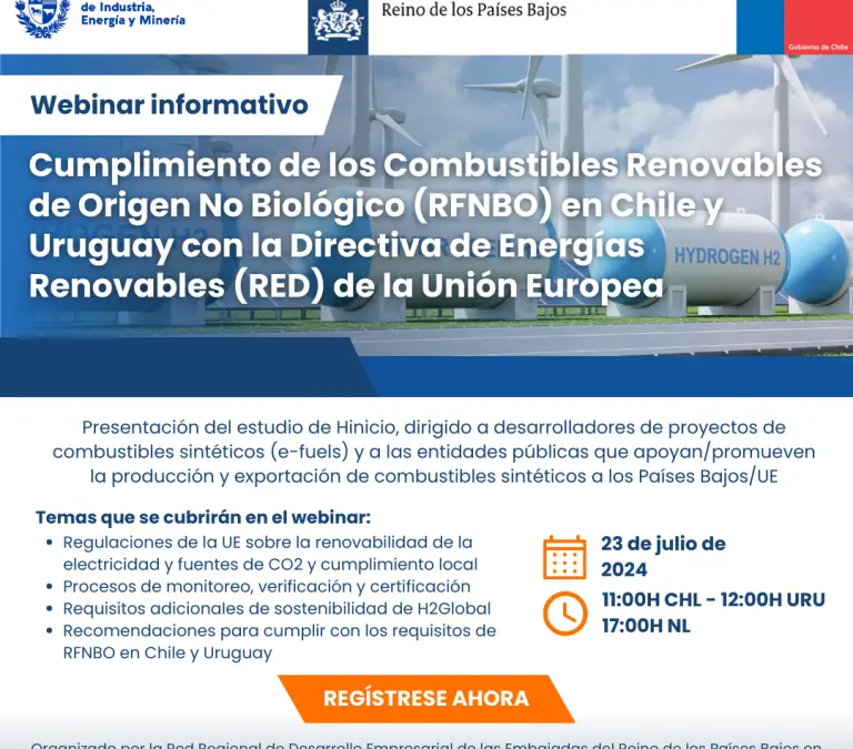 Webinar Informativo sobre Combustibles Renovables de Origen No Biológico (RFNBO) en Chile y Uruguay: Estudio sobre requisitos de la Directiva RED de la UE
